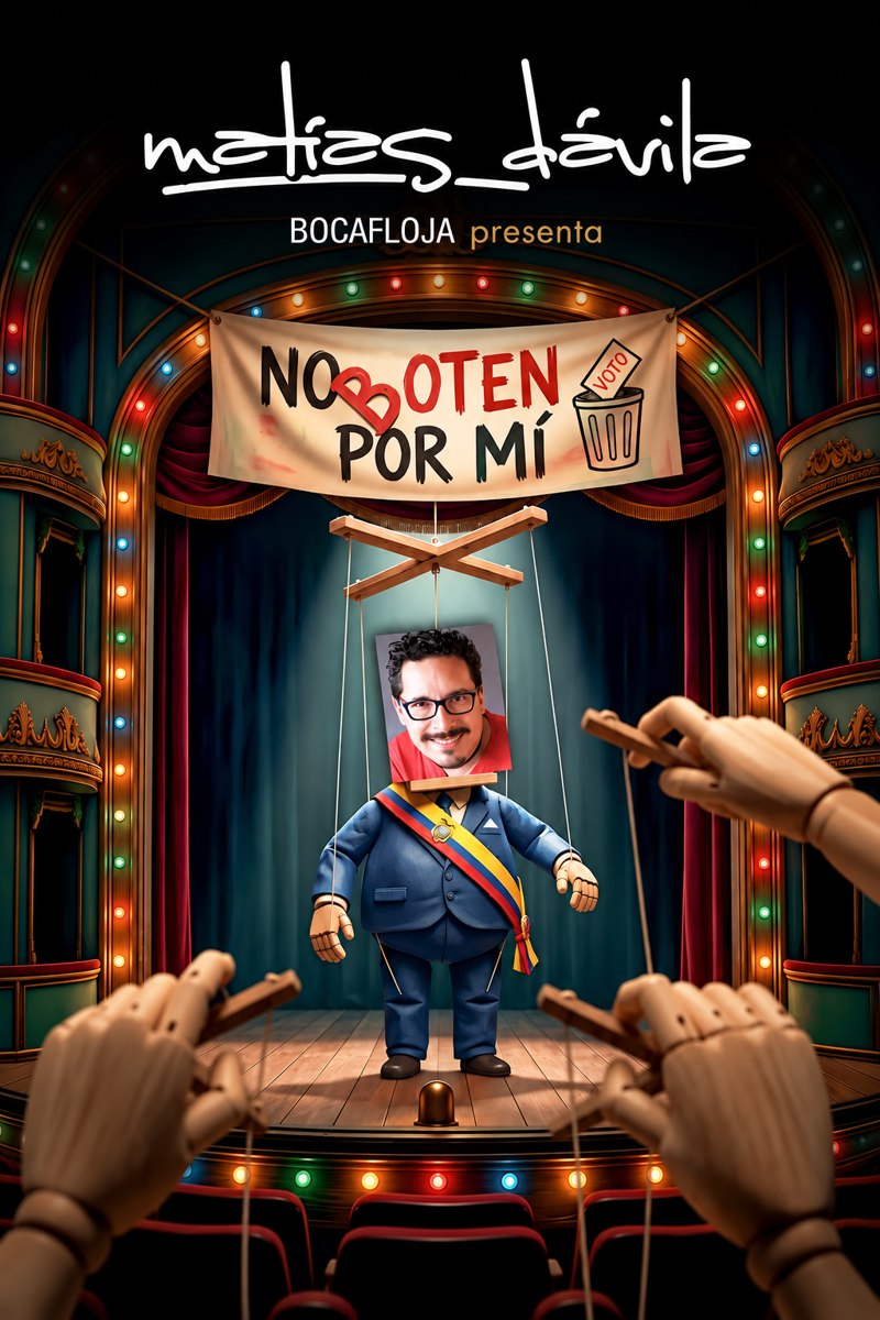 Afiche del show No boten por mí, con matías dávila como marioneta política